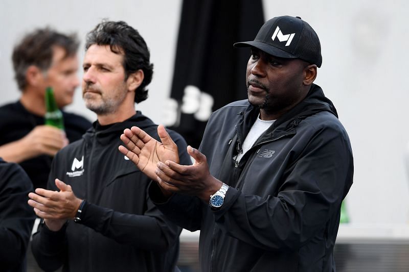 (L-R): Patrick Mouratoglou and Corey Gauff applaud during one of Coco Gauff&#039;s earlier matches