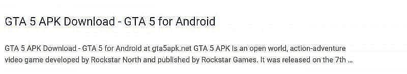 Promotion of fake GTA 5 APK screenshot