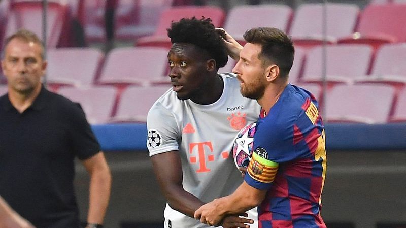 Alphonso Davies (left) and Lionel Messi