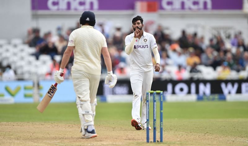 Team India pacer Mohammed Siraj celebrates after dismissing England batsman Jonny Bairstow. Pic: Getty Images