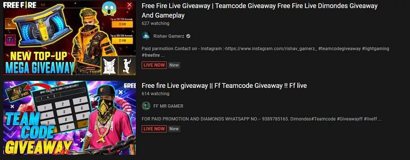 Giveaways are held on YouTube (Image via Free Fire)