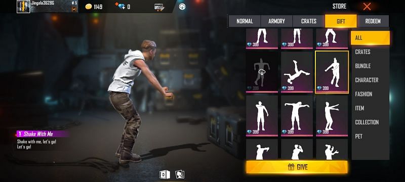 Shake With Me emote in Free Fire