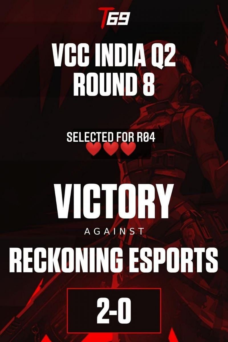 T69 vs Reckoning Esports results (Image via Instagram)
