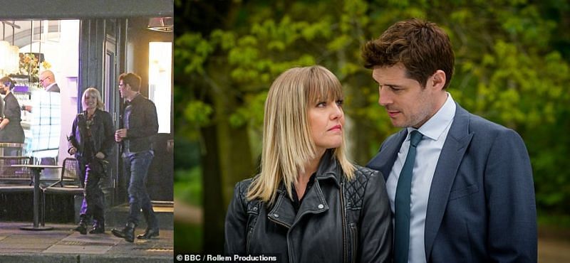 Ashley Jensen and Kenny Doughty snapped in Bath, England. The stars in &quot;Love, Lies And Records.&quot; (Image via: The Sun, and BBC)