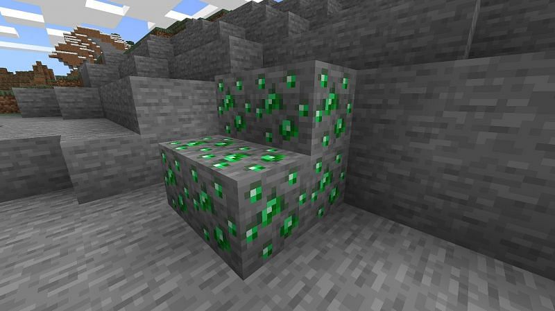 Four vein of emerald ores (Image via Minecraft)