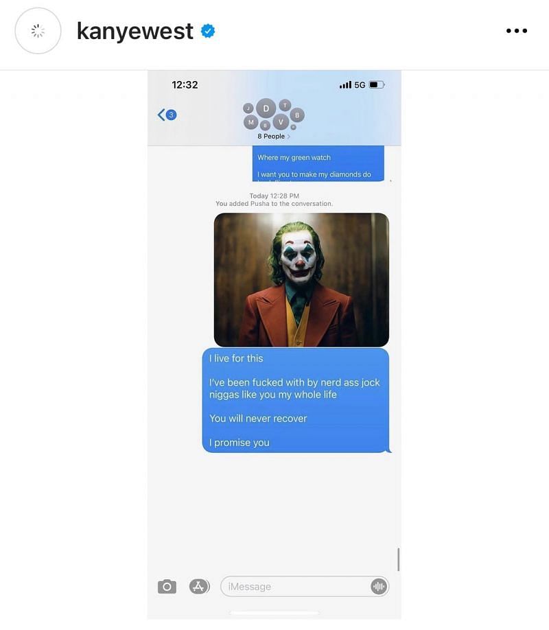 Kanye&#039;s group chat (image via Twitter/Ye and NME)