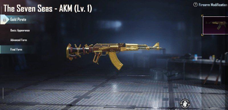 The Seven Seas level 1 AKM skin in BGMI (Image via BGMI)