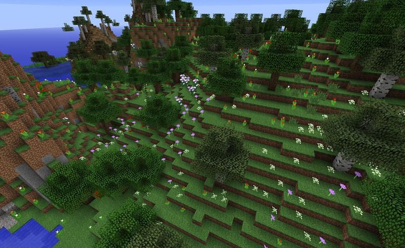 A hilly flower forest with some lakes (Image via minecraftforum)