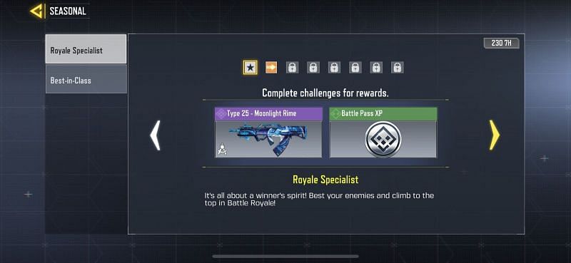 Play the &#039;Royale Specialist&#039; Seasonal event before the end of the season to unlock the epic Type-25 blueprint (Image via Call of Duty Mobile)