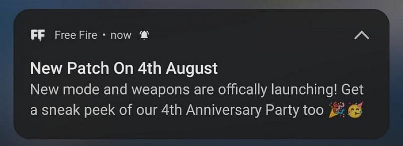 The notification regarding the 4th Anniversary Party of Garena Free Fire (Image via Free Fire)