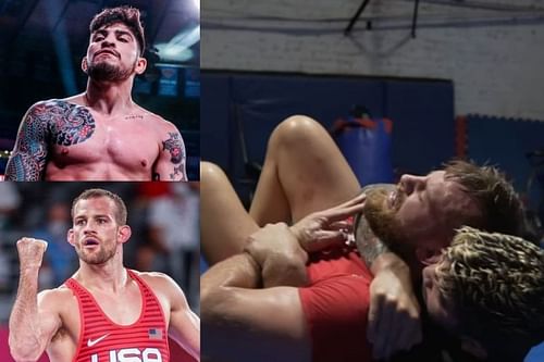 Dillon Danis (top left) and David Taylor (bot engage in a sparring session [Images Courtesy: @dillondanis and @magicman_psu on Instagram]