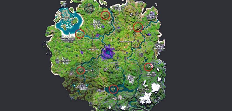 All Guardian Towers locations in Fortnite Season 7 (Image via Fortnite.GG)