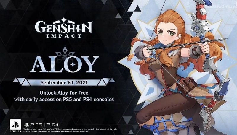 Aloy&#039;s release date in Genshin Impact on the PS4 and PS5 (Image via Gamescom)