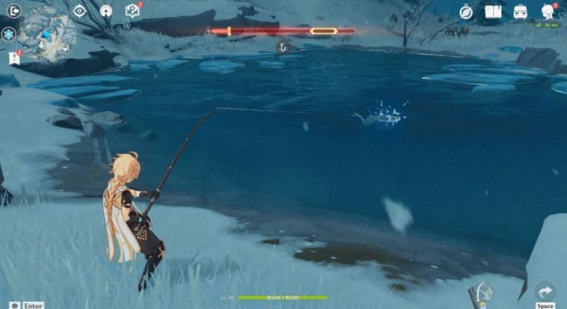 Idean Tension Zone turns red when fishing progress hits 0 (Image via Genshin Impact)