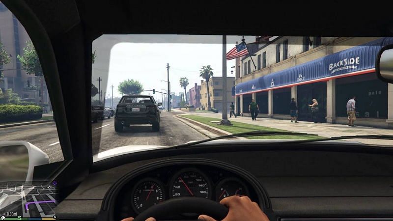 The Enhanced Edition of GTA 5 introduced a first-person perspective (Image via Luke Plunkett, YouTube)