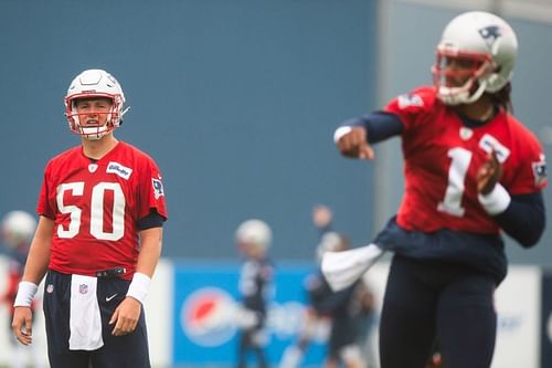 Cam Newton and Mac Jones at the New England Patriots Training Camp