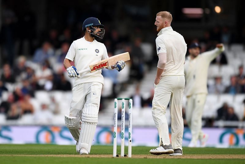 Virat Kohli and Ben Stokes during the 2018 India tour of England