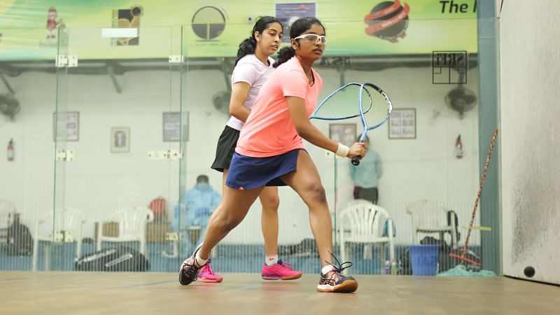 Chennai squash player Akshaya Sri in action at the Domestic Challenger event in Chennai.