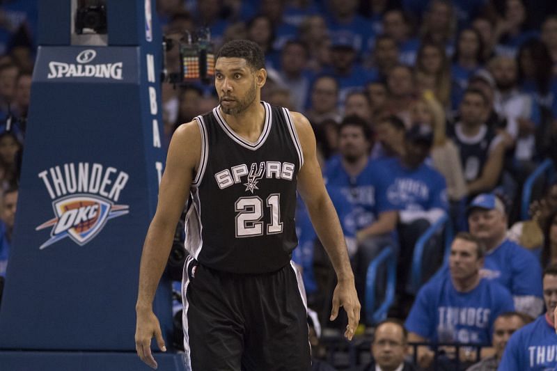 Tim Duncan in a game against the Oklahoma City Thunder