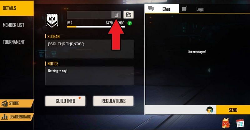 After that, you should click on this icon in order to change the name of the guild (Image via Free Fire)