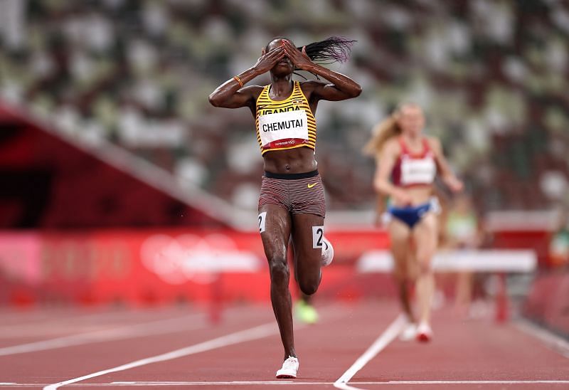 Peruth Chemutai with an incredible win in the women&#039;s 3000m steeplechase at the Tokyo Olympics