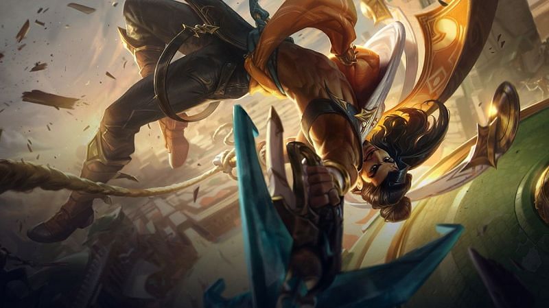 Riot devs are also adjusting and restructuring the damage figures of Akshan&#039;s Heroic Swing ability. (Image via Riot Games - League of Legends)