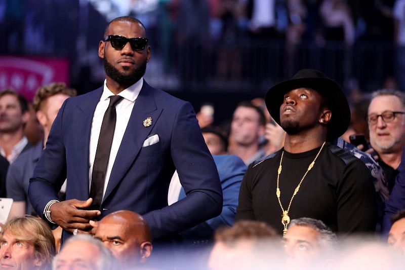 Lebron James (left) and producer Sean Combs attended the super welterweight boxing match between Floyd Mayweather Jr. and Conor McGregor on August 26, 2017.