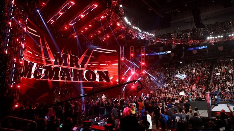 Mr McMahon makes his entrance as fans return on the July 16th episode of SmackDown