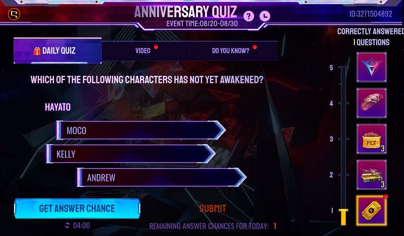 The anniversary quiz question for 26 August 2021 (Image via Free Fire)