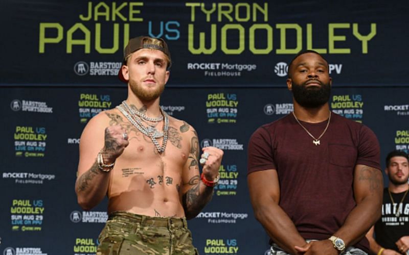 Jake Paul (left); Tyron Woodley (right)