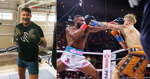 Michael Bisping (left), Tyron Woodley & Jake Paul (right) [Images Courtesy: @mikebisping @showtimeboxing on Instagram]