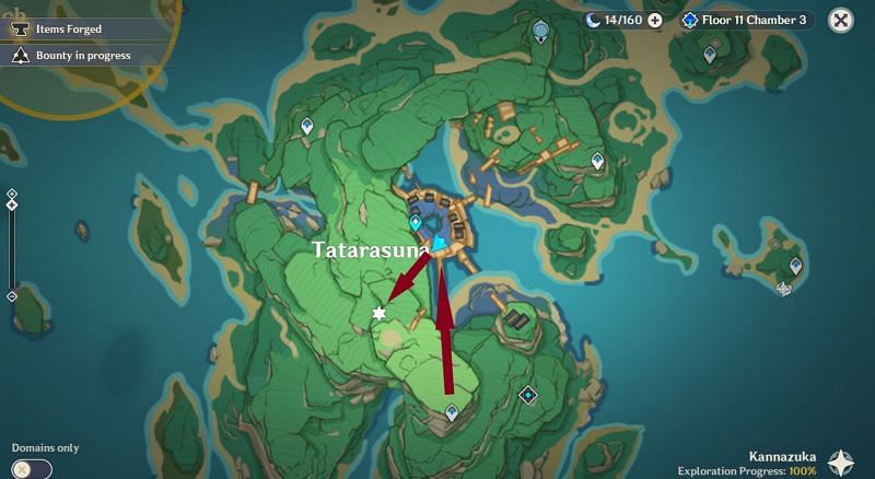 Location of the Luxurious Chest on the map (Image via Genshin Impact)