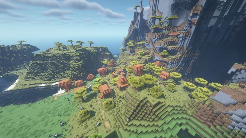 A village in the shattered savanna biome (Image via Minecraft)
