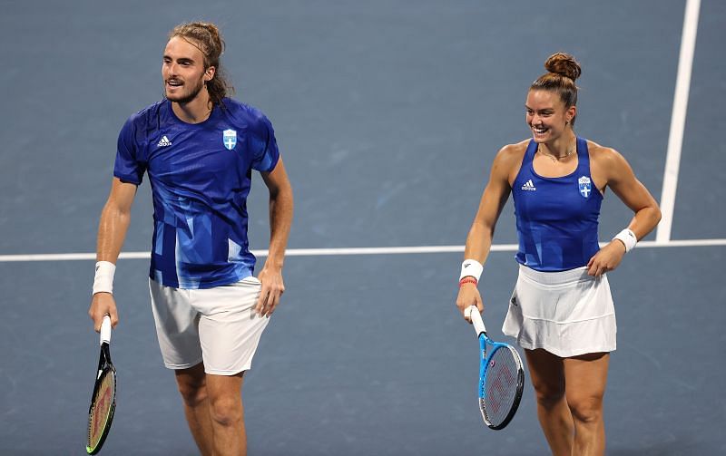 Stefanos Tsitsipas and Maria Sakkari (R)