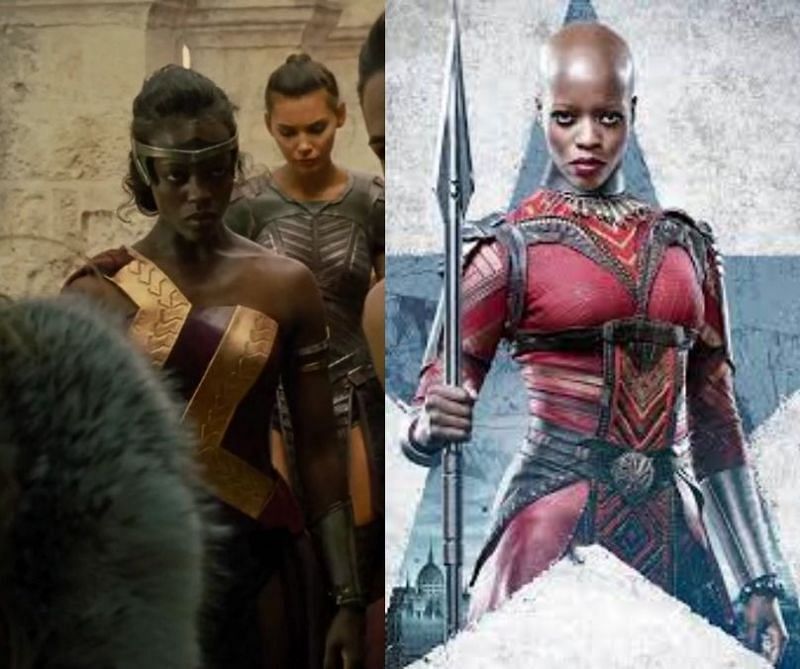 Kasumba in &quot;Wonder Woman,&quot; and in &quot;Black Panther.&quot; (Image via: Warner Bros./ DC, and Marvel Studios)