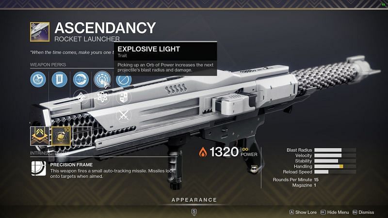 Legendary perk, &quot;Explosive Light&quot; (Image via Destiny 2)