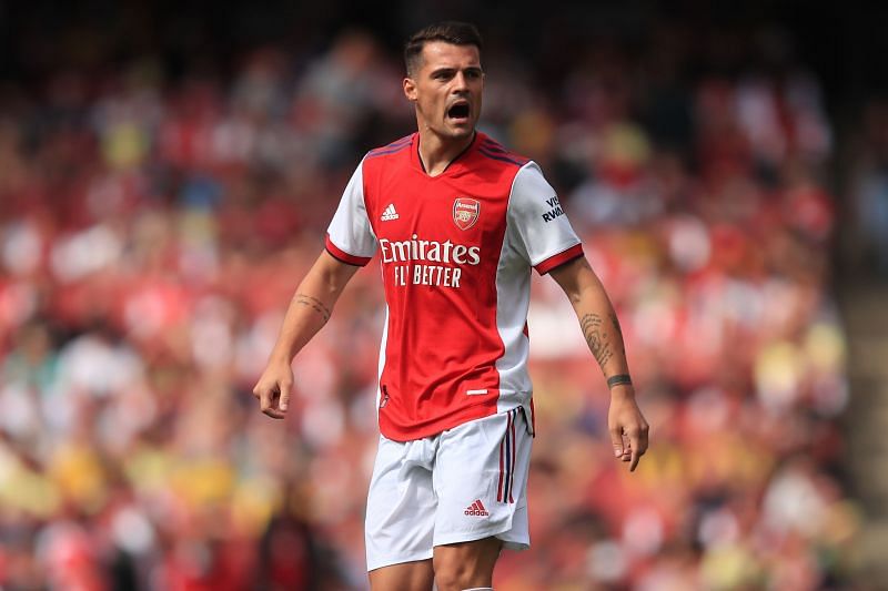 Granit Xhaka reacts during the match against Chelsea