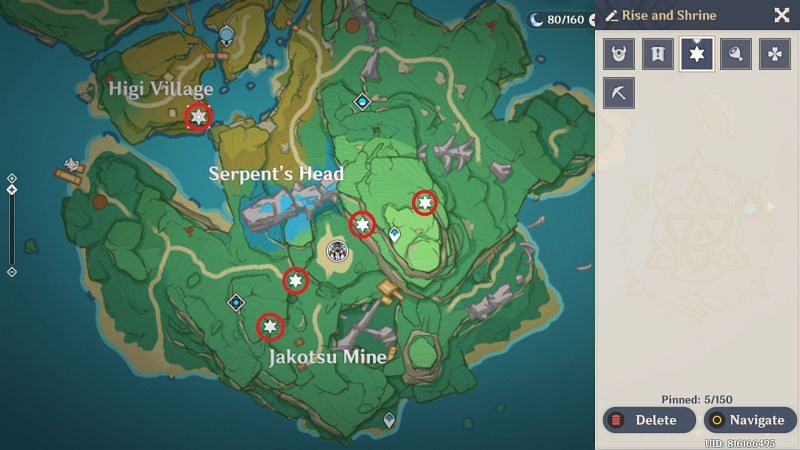 All shrine locations for Rise and Shrine (image via Genshin Impact)