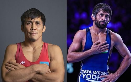 Daulet Niyazbekov & Bajrang Punia [Image Credits: United World Wrestling, Instagram/Bajrang Punia]