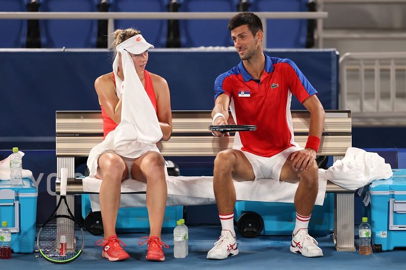 Novak Djokovic and Nina Stojanovic won two matches at the mixed doubles event in Tokyo
