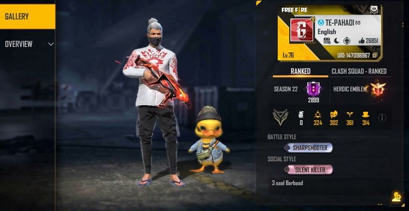 Pahadi Gamer&#039;s Free Fire ID details (Image via Free Fire)