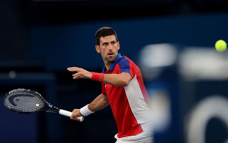 &lt;a href=&#039;https://www.sportskeeda.com/player/novak-djokovic&#039; target=&#039;_blank&#039; rel=&#039;noopener noreferrer&#039;&gt;Novak Djokovic&lt;/a&gt; in action at the Tokyo Olympics