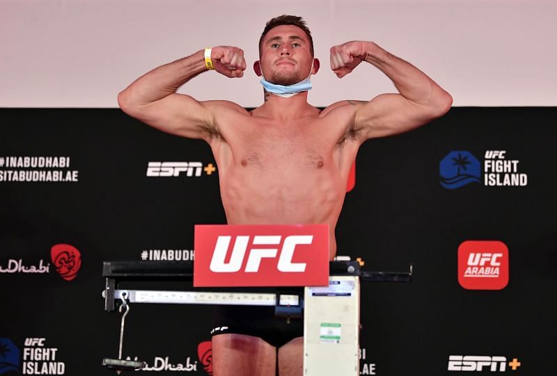 Darren Till on the scales at the UFC Fight Night: Whittaker v Till Weigh-in
