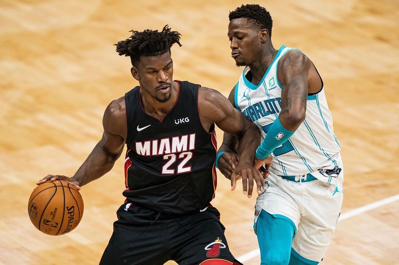 &lt;a href=&#039;https://www.sportskeeda.com/basketball/jimmy-butler/&#039; target=&#039;_blank&#039; rel=&#039;noopener noreferrer&#039;&gt;Jimmy Butler&lt;/a&gt; #22 of the Miami Heat drives to the basket.