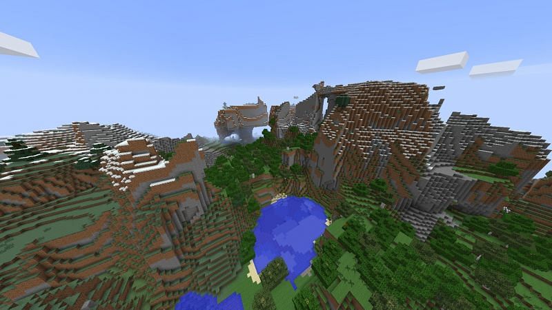 Extreme Hills biome filled with emeralds (Image via Minecraft)