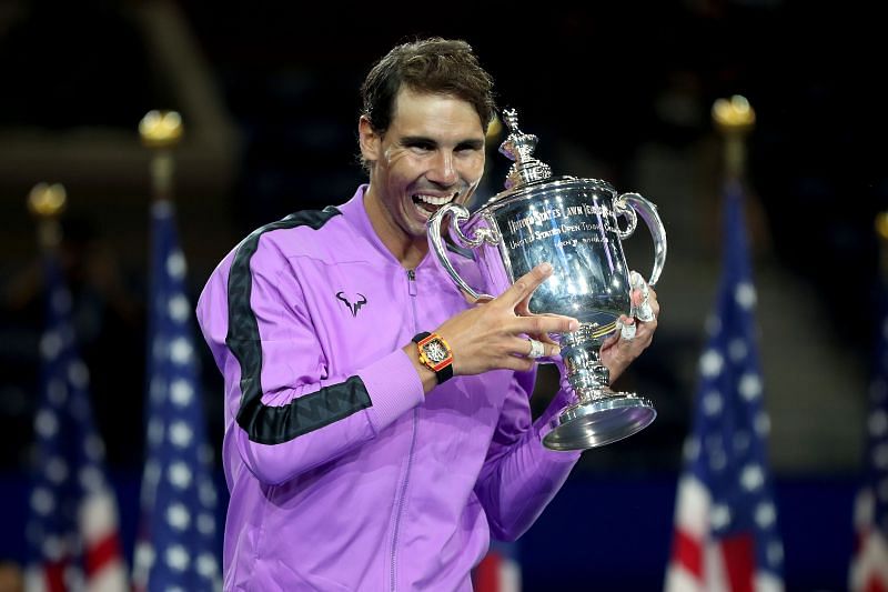 Rafael Nadal with the 2019 US Open trophy.