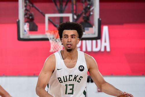 Jordan Nwora of the Milwaukee Bucks at the 2021 NBA Summer League