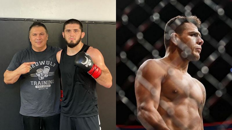 Javier Mendez and Islam Makhachev (left); Rafael dos Anjos (right) [Left Image Courtesy: @islam_makhachev on Instagram]