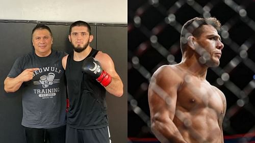 Javier Mendez and Islam Makhachev (left); Rafael dos Anjos (right) [Left Image Courtesy: @islam_makhachev on Instagram]