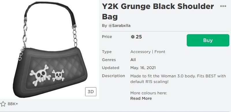 The Y2K Grunge Black Shoulder Bag in Roblox. (Image via Roblox Corporation)